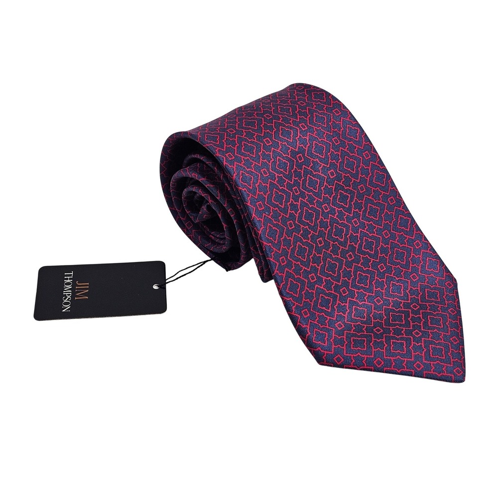 Jim Thompson Silk Tie Mens OS Red Blue Geometric Thai Silk Luxury‎ Neckwear New